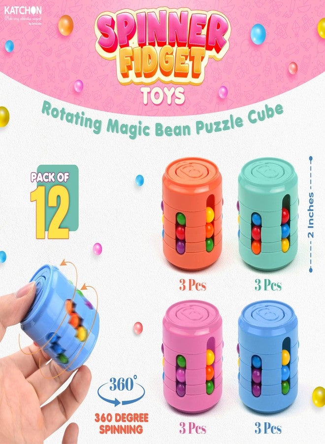 KatchOn, Rotating Fidget Toys - Pack of 12 | Magic Bean Puzzle Cube and Fidget Spinners for Kids, Adults | Fidget Toys Bulk, Classroom Prizes,Goodie Bag Stuffers, Birthday Party Favors for Kids 8-12 - Image 2